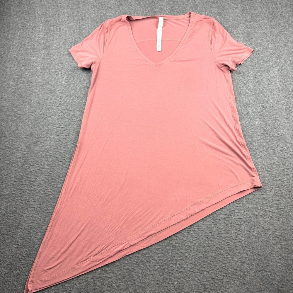 Lululemon Women's Size 4 Pink Modal Silk Asymmetric Hem V-Neck Short Sleeve Top